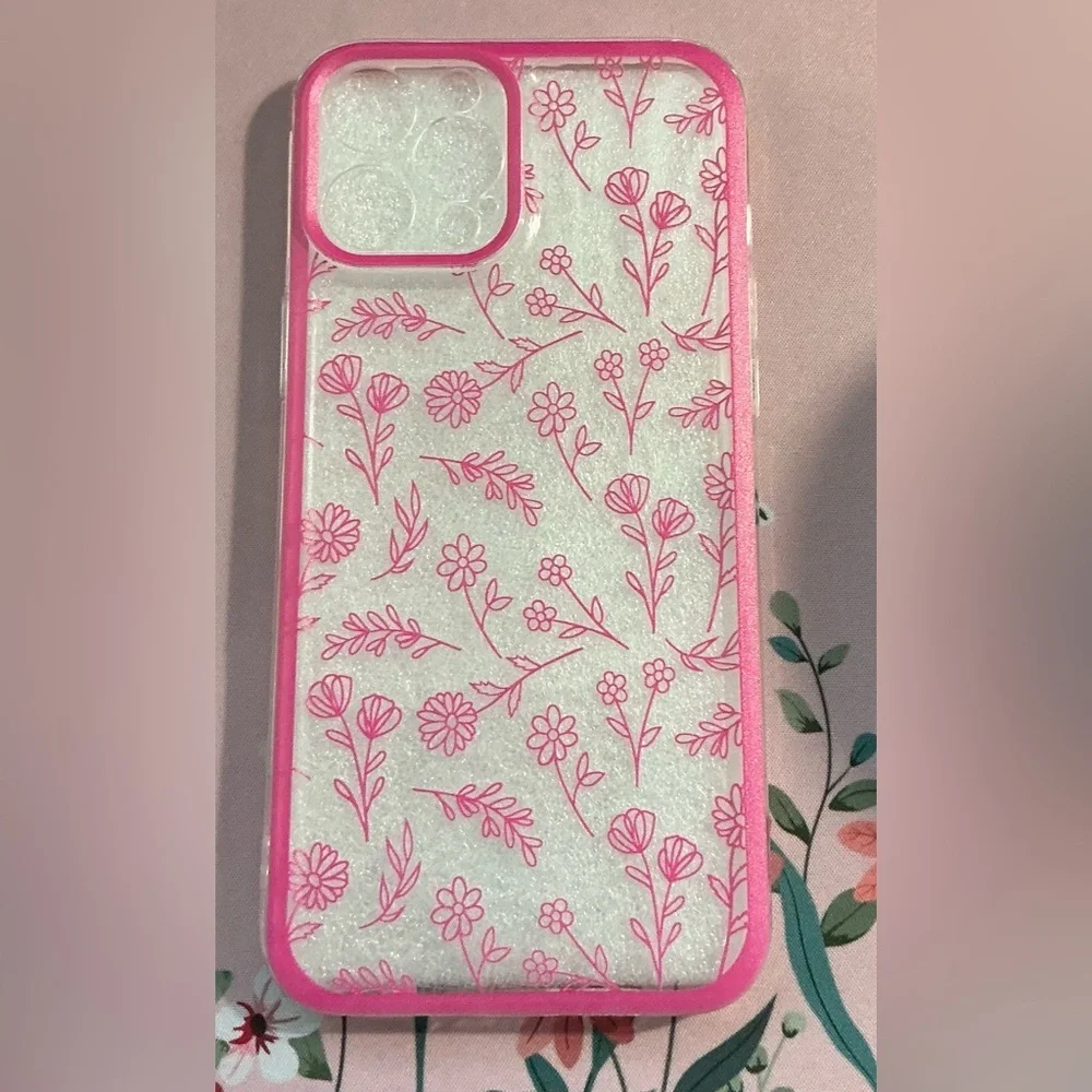 Floral Pink & Clear Phone Case / I Phone 12 Pro Max